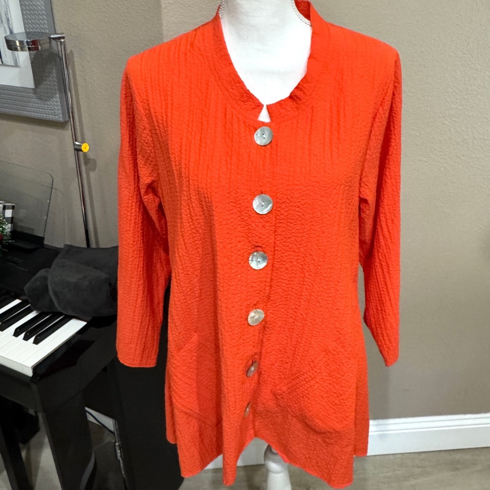 Med Orange Button-Up Crinkle Women's Top by Habitat